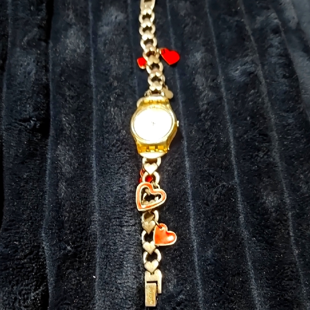 Gold Heart Charm Bracelet Watch